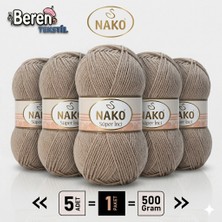 Nako Süper Inci - 12383 Tiramisu - 5'li Paket - 100GR/260M - El Örgü Ipi - Atkı Yelek Kazak Ipi