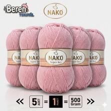 Nako Süper Inci - 10275 Pembemsi Pudra - 5'li Paket - 100GR/260M - El Örgü Ipi - Atkı Yelek Kazak Ipi