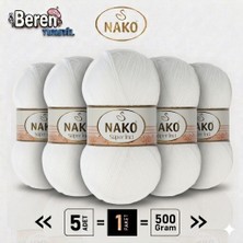 Nako Süper Inci - 208 Beyaz - 5'li Paket - 100GR/260M - El Örgü Ipi - Atkı Yelek Kazak Ipi