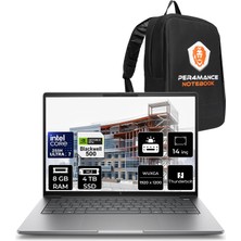 Hp Zbook 8 G1I Core Ultra 7 255H Rtx 500 Ada 4gb 8gb Ram 4tb SSD 14" Fhd+ Freedos A3ZW7ETPN305 Iş Istasyonu + Per4 Çanta