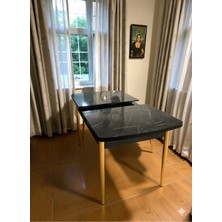 Msy Home Siyah Mermer Gold Ayaklı Mdf 80*130 Kelebek Açılabilr Yemek ve Mutfak Masası