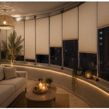 Krem Plise Katlanır Cam Balkon Perdesi - Ofis Perdesi - Mutfak Perdesi - Salon Perd