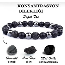 Morlisse %100 Gerçek Doğal Taş Konsantrasyon Bilekliği |lav-Oniks-Hematit Doğaltaş | Hediyelik Doğaltaş