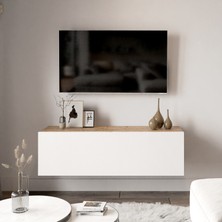 L'occi Concept Delphin 100 cm Modern Tasarımlı Kapaklı TV DLP12-AW Ünitesi Suntalam Malzemeden Çam-Beyaz