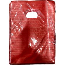 Omeyva Kırmızı Çizgili Metalize Hediye Paketi El Geçmeli Poşet - 13X20 Cm. - 50 Adet