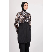Gavlia Vera Zincir Desenli Tesettür Mayo Takımı – 4'lü Paraşüt Pantolonlu Set (Boneli)