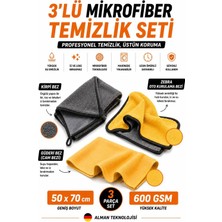 HRPAK 50X70 cm 3lü Mikrofiber Araç Temizlik Seti Kirpi- Güderi- Zebra Bez