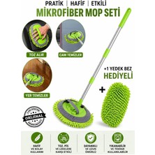 HRPAK ( +1 Yedek Bez Hediyeli ) Yeşil Renk Çok Fonksiyonlu Mikrofiber Araba Yıkama Fırçası Teleskopik Uzun Saplı