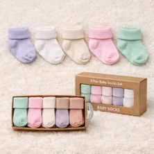 Organik Pamuk Unisex 5'li Kutulu Premium Yenidoğan Kutulu Bebek Çorabı