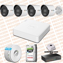Provzen Hikvision 4 Ip Kamera 7/24 Renkli Mikrofonlu Güvenlik Kamerası Olay Anında Bildirim