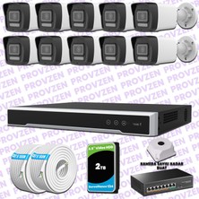 Provzen Hikvision 10 Ip 4mp Hibrit Colorvu Güvenlik Kamerası Seti Olay Anında Bildirim