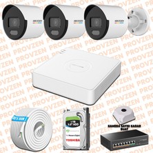 Provzen Hikvision 3 Ip 4mp Colorvu Mikrofonlu Güvenlik Kamerası Olay Anında Bildirim