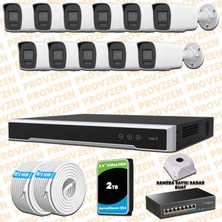 Provzen Hikvision 11 Kameralı 4mp Ip Hibrit Colorvu Güvenlik Kamerası Mikrofonlu  Olay Anında Bildirim