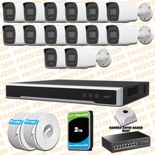 Provzen Hikvision 14 Kameralı 4mp Ip Hibrit Colorvu Güvenlik Kamerası Mikrofonlu  Olay Anında Bildirim