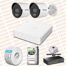 Provzen Hikvision 2 Ip Kamera 7/24 Renkli Mikrofonlu Güvenlik Kamerası Olay Anında Bildirim