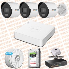 Provzen Hikvision 3 Ip Kamera 7/24 Renkli Mikrofonlu Güvenlik Kamerası Olay Anında Bildirim