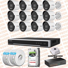 Provzen Hikvision 12 Ip Kamera 7/24 Renkli Mikrofonlu Güvenlik Kamerası Olay Anında Bildirim
