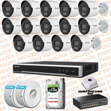 Provzen Hikvision 14 Ip Kamera 7/24 Renkli Mikrofonlu Güvenlik Kamerası Olay Anında Bildirim