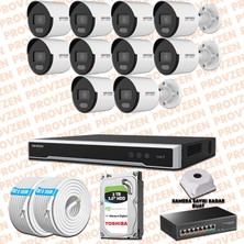 Provzen Hikvision 10 Ip 4mp Colorvu Mikrofonlu Güvenlik Kamerası Olay Anında Bildirim