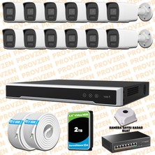 Provzen Hikvision 12 Kameralı 4mp Ip Hibrit Colorvu Güvenlik Kamerası Mikrofonlu  Olay Anında Bildirim