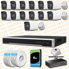 Provzen Hikvision 13 Kameralı 4mp Ip Hibrit Colorvu Güvenlik Kamerası Mikrofonlu  Olay Anında Bildirim