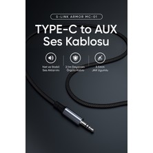 S-Link Armor Mc-01 120CM Type-C To M Aux Örgülü Metal Başlıklı Siyah Ses Kablosu
