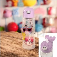 Larskas 500ML Pipetli Matara, Lila Renk ve Kedi Desenli