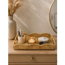 Yzhome Küçük Boy Dikdörtgen Papatya Hasır Tepsi Servis Sunum Tepsisi Organizer Düzenleyici 30*20CM