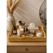 Yzhome Orta Boy Dikdörtgen Papatya Hasır Tepsi Servis Sunum Tepsisi Organizer Düzenleyici 34*23CM