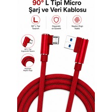 Qasul 90 Derece L Tipi Micro USB Şarj Kablosu Örgülü Dayanıklı Kablo 1 Metre