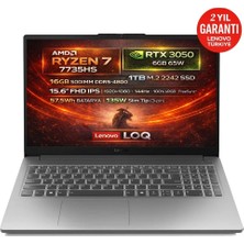 Lenovo Loq 15ARP10E Amd Ryzen 7 7735HS 16GB 1tb SSD Rtx 3050 6gb 15.6" Fhd (1920X1080) IPS 144Hz Windows 11 Pro Taşınabilir Bilgisayar 83S00032TR