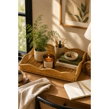 Yzhome Büyük Boy Dikdörtgen Papatya Hasır Tepsi Servis Sunum Tepsisi Organizer Düzenleyici 40*30CM