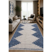 Norella Home Mavi Etnik Desenli Kaymaz Taban Yıkanabilir Salon Mutfak Koridor Halısı Modern Bohem Dekoratif Halı