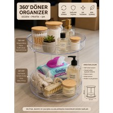 Lumindra Premium Şeffaf Döner Organizer 2 Katlı 360° Döner Düzenleyici Raf – Mutfak Banyo Kozmetik