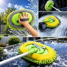 360° Döner Başlıklı Mikrofiber Araba Yıkama Fırçası Uzatılabilir Alüminyum Saplı Oto Yıkama Mop Fırçası
