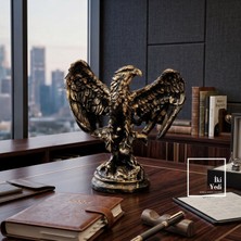 İki Yedi Konsept Kreariu Gold Eskitme Dekoratif Kartal Heykeli Ofis Makam Objesi Patron Masası Aksesuarı Hediyelik