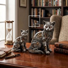 İki Yedi Konsept Vapocat 2'li Steampunk Dekoratif Mekanik Kedi Biblosu Çarklı Dişli Model Eskitme Ev Ofis Dekorları