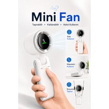 Seyoni Mini Fan 5 Kademeli LED Ekranlı Katlanabilir Taşınabilir Boyun Askılı Şarjlı El Vantilatörü