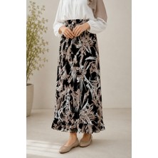 İmaj Butik Siyah Bel Lastikli Desenli Viscon Etek