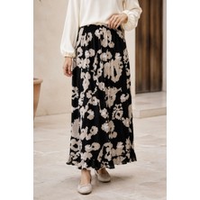 İmaj Butik Siyah Bel Lastikli Desenli Viscon Etek