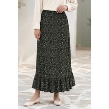 İmaj Butik Yeşil Bel Lastikli Alt Fırfırlı Desenli Etek