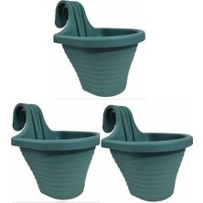 Larskas Tom1 Askılı Balkon Saksı Seti, 20 cm Boy, 3 Litre Hacim, 3 Adet Yeşil
