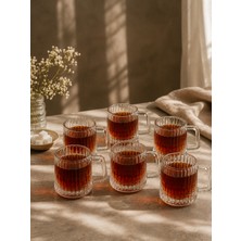 Yzhome 6 Lı Cam Kulplu Çizgili Çay Bardağı Bardak Kupa 150ML