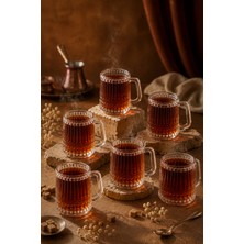 Yzhome 6 Lı Cam Kulplu Çizgili Çay Bardağı Bardak Kupa 150ML