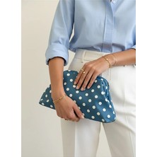 Lovely Store Kadın Puantiyeli Benekli Burslu Pouch Clutch Çanta Altın Zincir Detaylı (21X13)