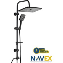 Navex Drom-V Kolonlu Siyah Tepe Duş Seti Krom Malzeme Özellikleriyle Tasarım