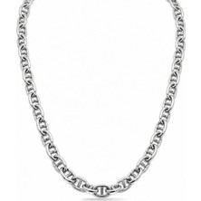 Oya Silver Oval Ortası Çubuk Gümüş Zincir Kolye 50CM [ZK0140]