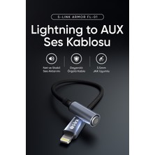 S-link Armor FL-01 15cm Lightning to F AUX Örgülü Metal Başlıklı Siyah Ses Kablosu