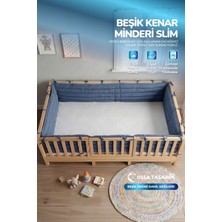 Yasetex Tasarım Montessori Beşik Kenar Koruma Takımı %100 Pamuk - İndigo - Buble Slim