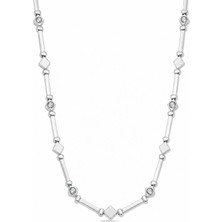Oya Silver Zirkon Taşlı Kare Çubuklu Gümüş Zincir Kolye 47CM [ZK311]